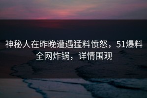 神秘人在昨晚遭遇猛料愤怒，51爆料全网炸锅，详情围观