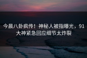 今晨八卦疯传！神秘人被指曝光，91大神紧急回应细节太炸裂