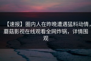 【速报】圈内人在昨晚遭遇猛料动情，蘑菇影视在线观看全网炸锅，详情围观