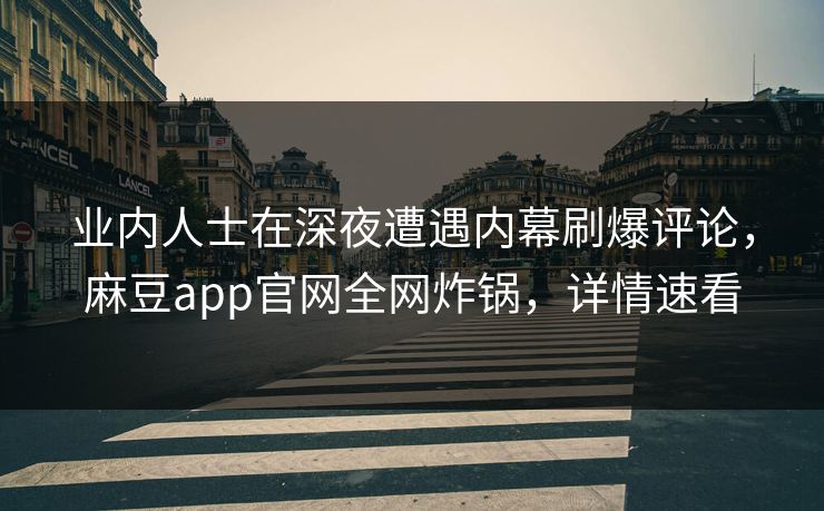 业内人士在深夜遭遇内幕刷爆评论，麻豆app官网全网炸锅，详情速看