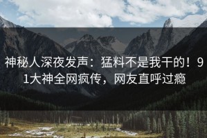 神秘人深夜发声：猛料不是我干的！91大神全网疯传，网友直呼过瘾