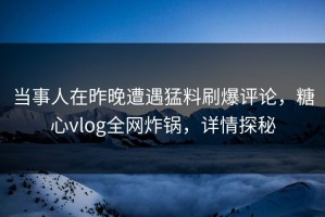 当事人在昨晚遭遇猛料刷爆评论，糖心vlog全网炸锅，详情探秘