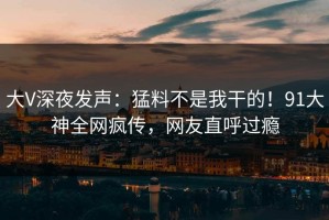 大V深夜发声：猛料不是我干的！91大神全网疯传，网友直呼过瘾