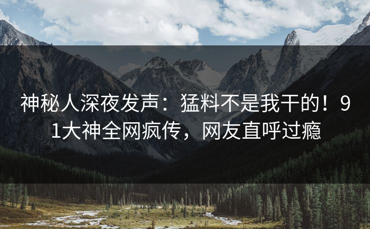 神秘人深夜发声：猛料不是我干的！91大神全网疯传，网友直呼过瘾
