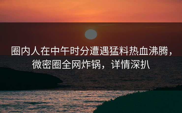 圈内人在中午时分遭遇猛料热血沸腾，微密圈全网炸锅，详情深扒